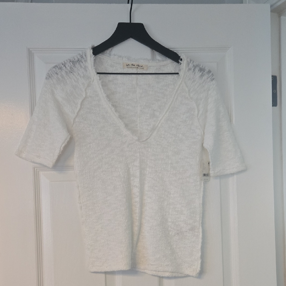 We The Free White Textured V-Neck Tee